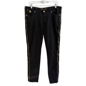 Dereon Skinny Jeans Women's 13/14 Black Gold Side Zipper Denim Y2K‎ Rocker Retro